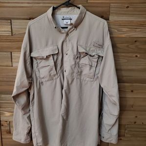 Men's LARGE Columbia PFG LS Button Down Shirt Tan